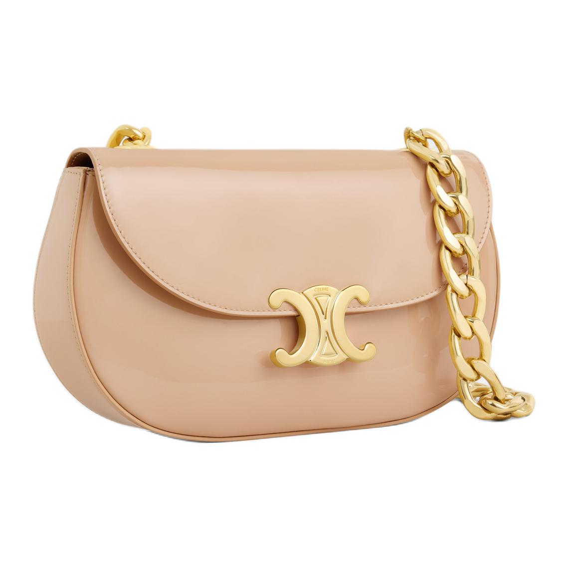 CELINE Besace Lacquered Finish Cow Leather Shoulder Bag, Crossbody Bag Women's Oat Beige