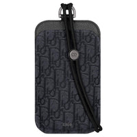 DIOR Oblique Jacquard Canvas With Grainy Surface Calfskin One Shoulder Crossbody Cell Phone Pouch Men's Black