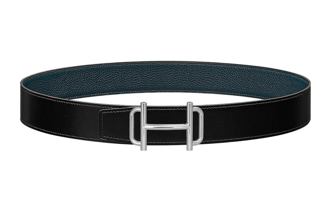 HERMES Leather Belts Men Black/Prussian Blue