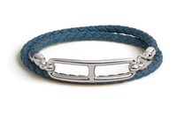 HERMES Palladium-Plated Denim Cotton Bracelets Women's Blue