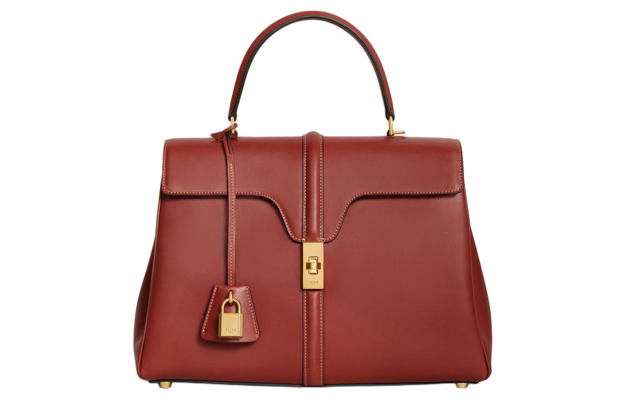 CELINE 16 Cow Leather Crossbody One Shoulder Handbag Medium Size Women's Red