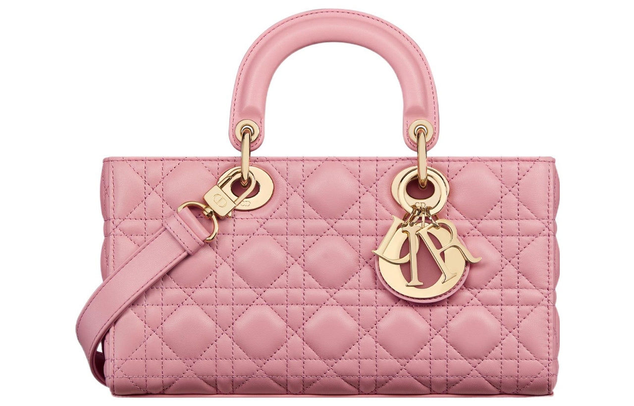 DIOR Lady D JOY Wicker Pattern Sheepskin Shoulder Bag, Crossbody Bag, Handbag Medium Size Women's Peach Pink