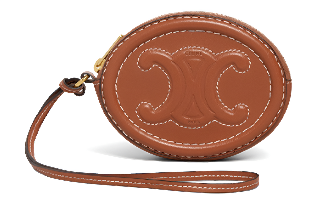 CELINE Cuir Triomphe Smooth Calf Leather Round Bag Clutch Coin Purse Extra Small Women's Tawny