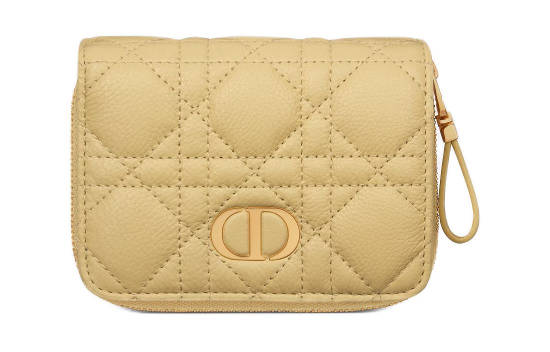 DIOR Caro Calfskin Wallet Women's Light Yellow
