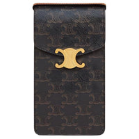 CELINE Triomphe Arc De Triomphe Canvas With Calfskin Shoulder Bag, Crossbody Bag With Cell Phone Pouch Unisex Tawny
