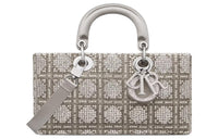 DIOR Lady Dior Embroidery Satin Lady Dior Bag, Shoulder Bag, Crossbody Bag, Handbag Medium Size Women's Gray
