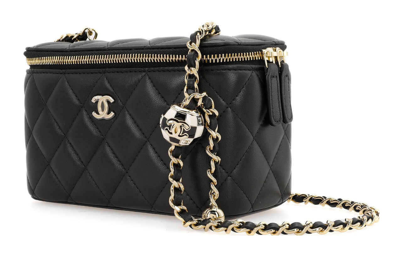 CHANEL Sheepskin Soccer Box Bag Shoulder Bag Crossbody Bag With Mirror Women's Black