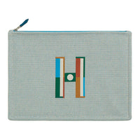 HERMES Faubourg Cotton Storage Bags Clutches Large Size Women's Teal & Pebble Gray