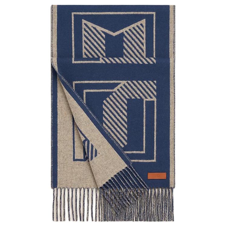 HERMES Cashmere Knit Scarves Women's Ink Blue