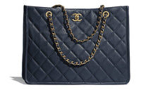 CHANEL Cow Leather Tote Bag Shopping Bag Chain Bag Handbag Shoulder Bag Women's Marine Blue