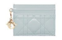 DIOR Lady Dior Patent Leather Calfskin Money Clip Card Holder Card Case Women's Blue