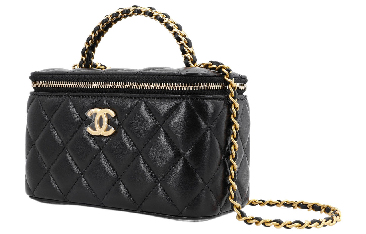 CHANEL Sheepskin Makeup Bag, Shoulder Bag, Crossbody Bag, Handbag Women's Black