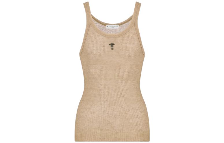 DIOR Beige Technical Linen Ribbed Knit Camisole Women's Beige