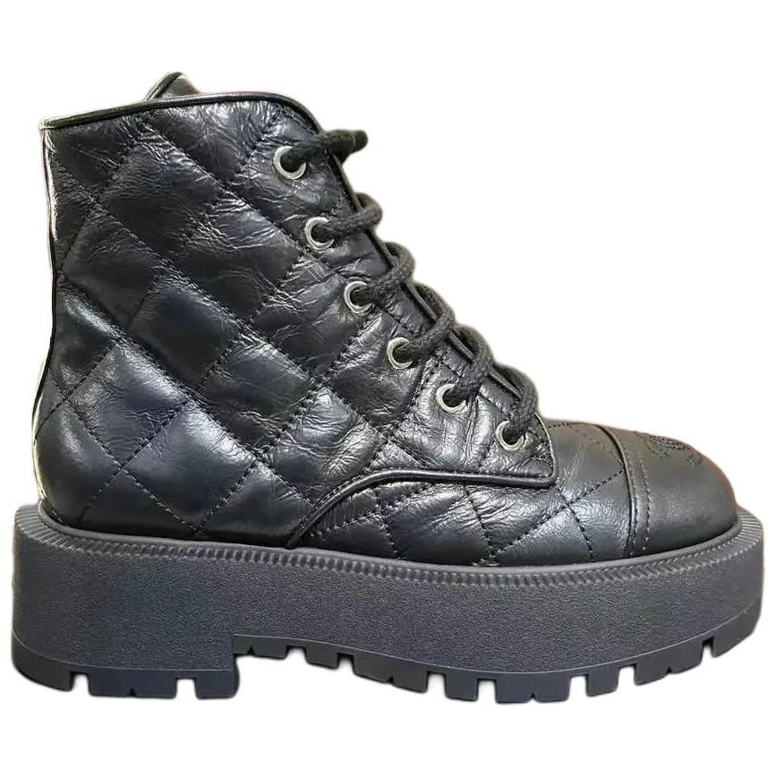 CHANEL Short Martin Boot Women's Black