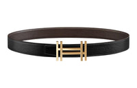 HERMES Individual Elegance Gold Buckle Togo Calfskin Double-Sided Leather Belt Men's Black Width: 3.2cm