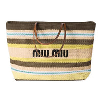 MIU MIU Cotton Tote Bag, Shopping Bag, Handbag, Shoulder Bag Women's Tundra & Lemon & Natural