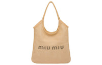MIU MIU Maritime Fiber Linen Shoulder Bag, Tote Bag, Shopping Bag, Handbag Women's Tan