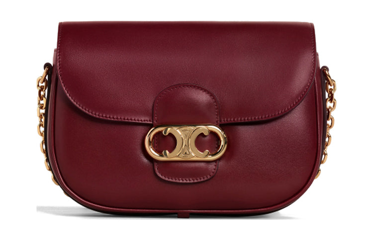 CELINE MaillonTriomphe Shiny Cow Leather Handbag Shoulder Bag Crossbody Bag Medium Size Women's Red