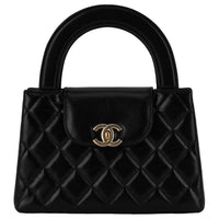 CHANEL Kelly Shiny Crumpled Calfskin Chain Mini Shopping Bag Women's Black