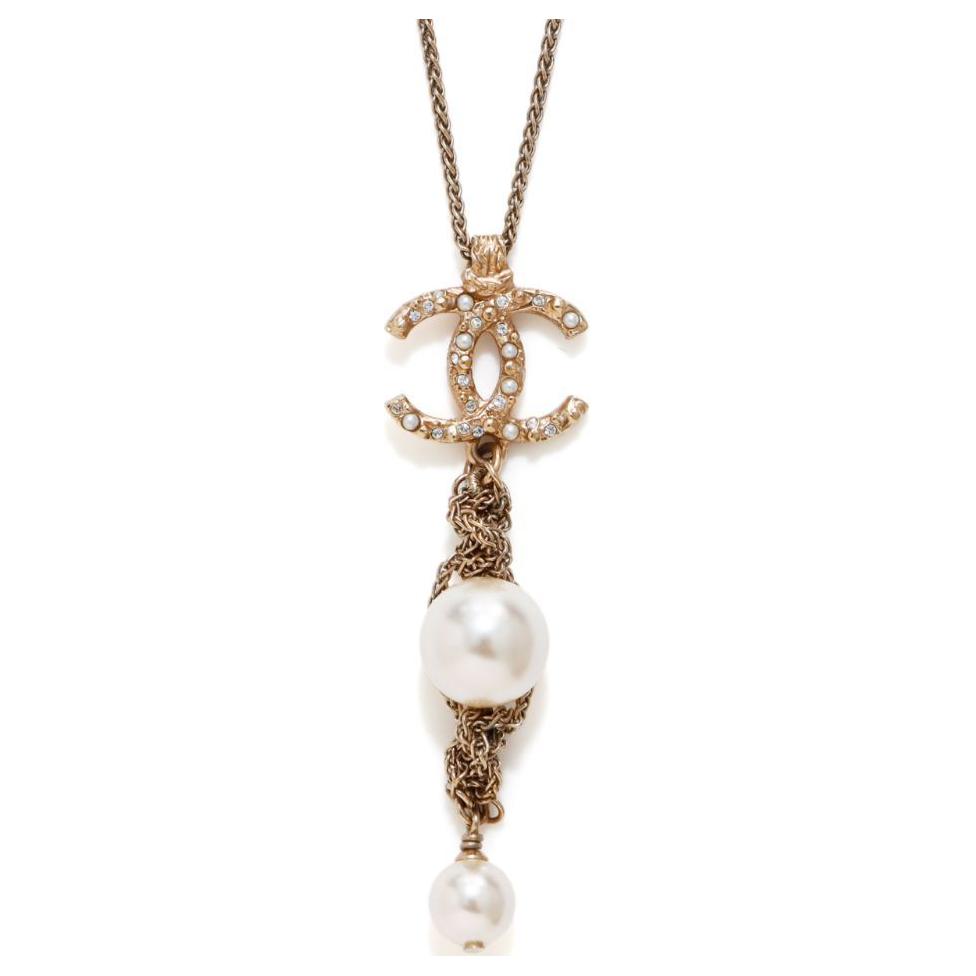 CHANEL 2000s Cc Faux-pearl Pendant Long Necklace