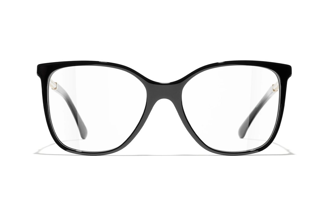 CHANEL Plate Frame Irregular Shape Eyeglass Frames Unisex Black/Gold