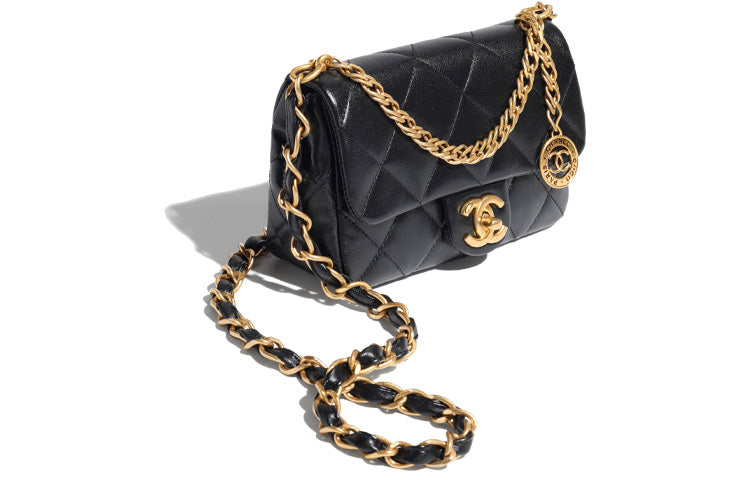 CHANEL Lambskin Flap Bag Handbag Shoulder Bag Crossbody Bag Women's Black