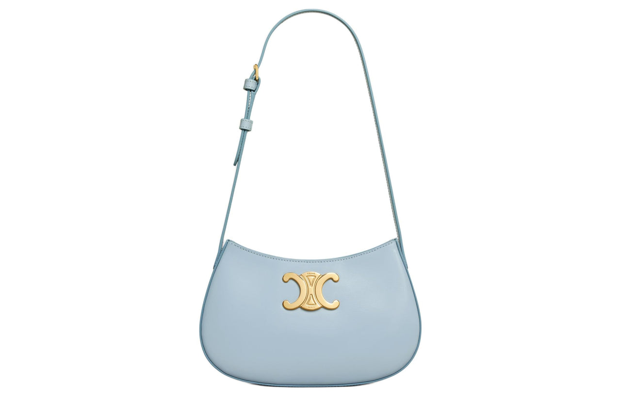 CELINE Calfskin Handbag Shoulder Bag Women's Light Blue