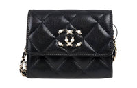 CHANEL Litchi Leather Small Card Holder One Shoulder Crossbody Coin Purse Small Size Women's Black