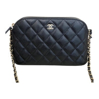 CHANEL Litchi Cow Leather Shoulder Bag, Crossbody Bag Women's Black