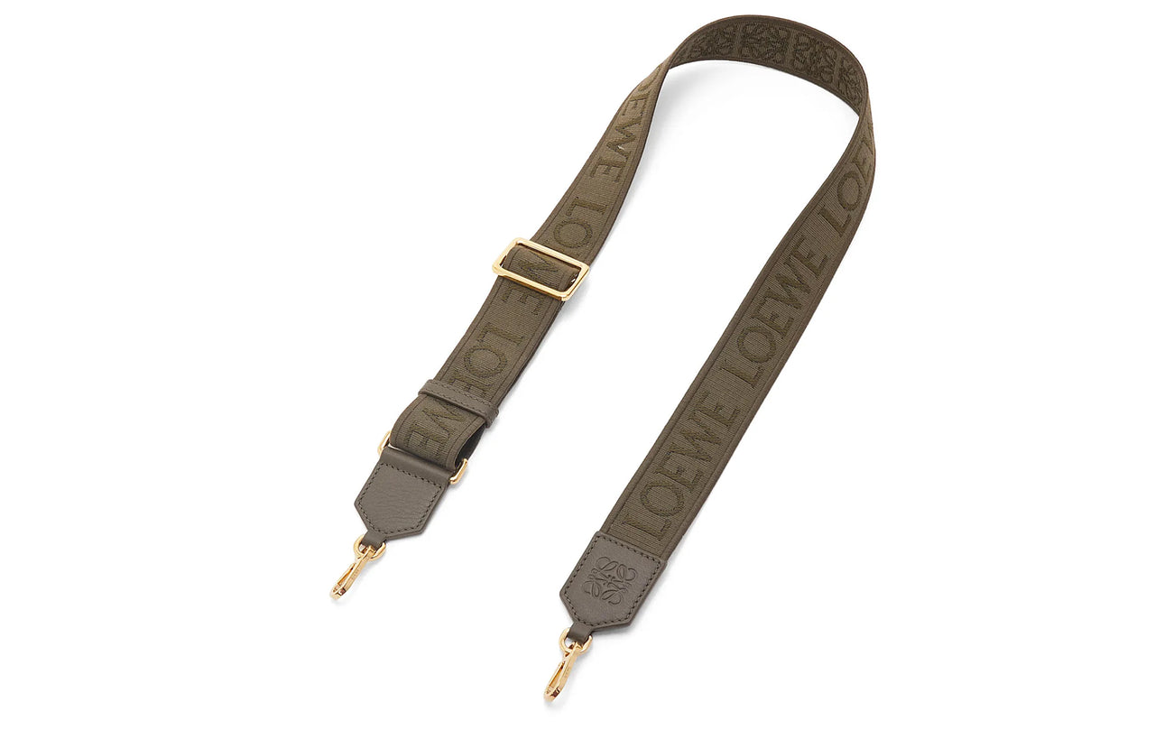 LOEWE Jacquard Fabric With Cow Leather Patchwork Bag Straps Women's Dark Khaki Green