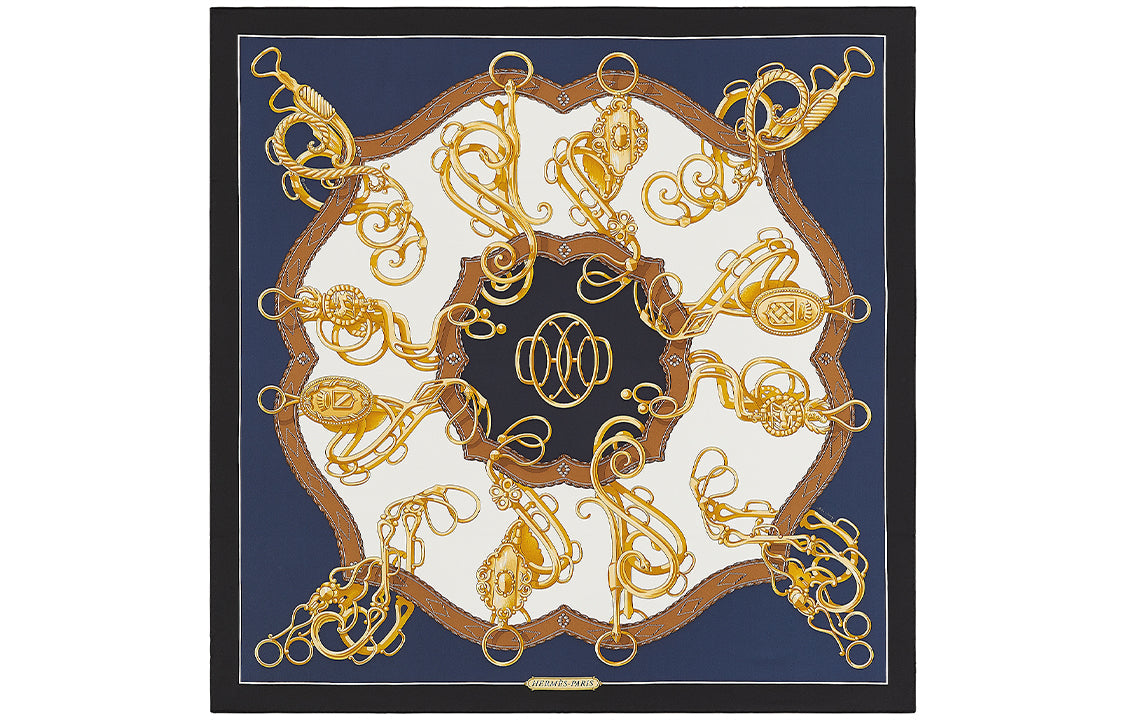 HERMES Silk Scarves Unisex Navy Blue