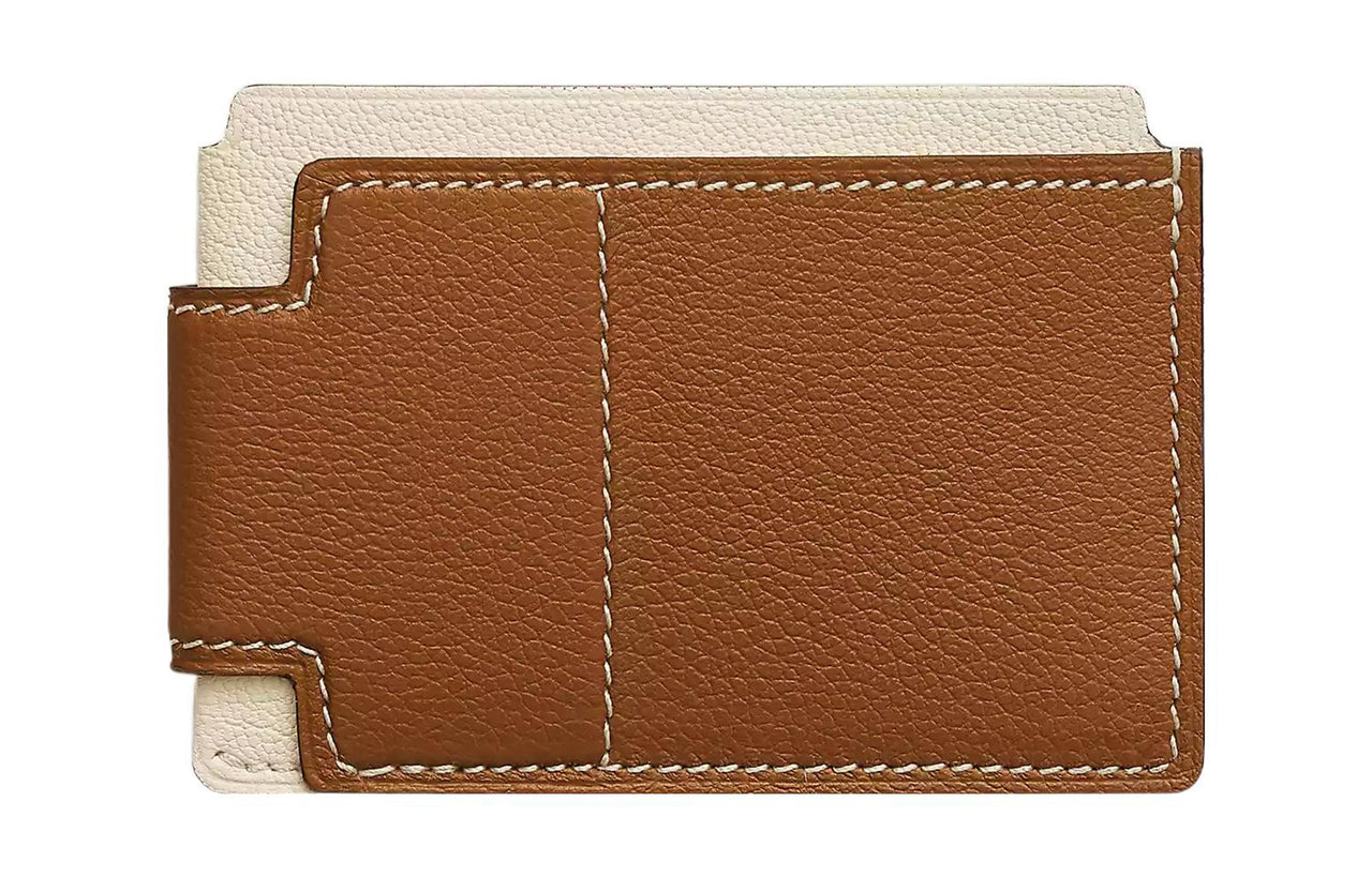 HERMES Evercolor Calfskin Mysore Sheepskin Card Holder Women's Brown & White