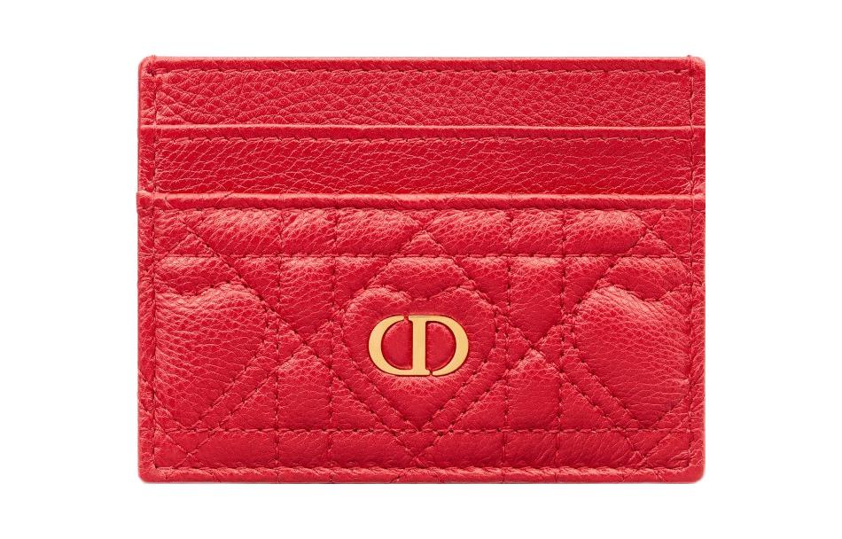 DIOR Caro Calfskin Card Holder Card Holder Women's Red