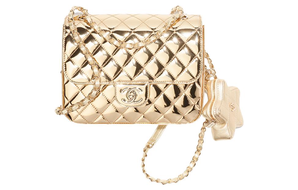 CHANEL Metallic Mirror Finish Calfskin Coin Purse Backpack Women's Gold