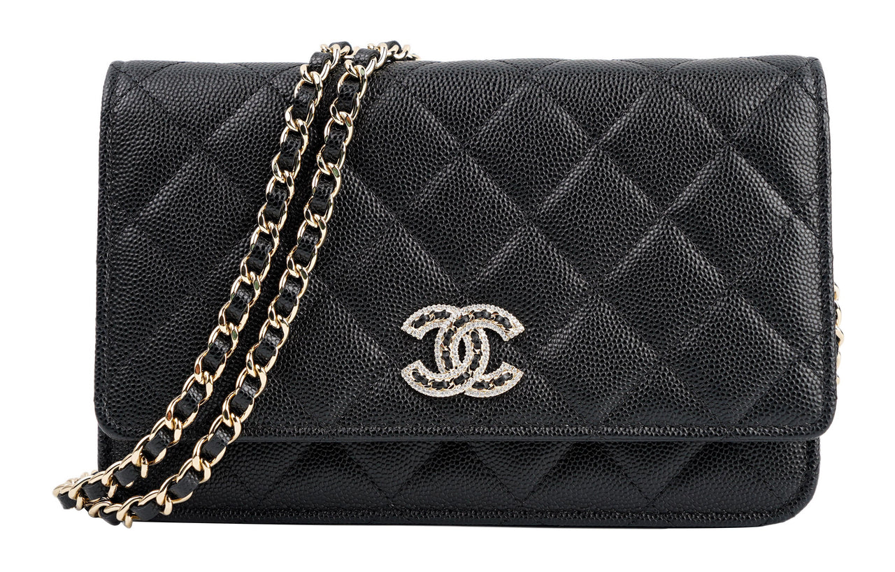 CHANEL WOC Calfskin Wallet On Chain, Shoulder Bag, Crossbody Bag Women's Black