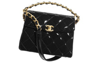 CHANEL Patent Leather Calfskin Zipper Closure Bag Shoulder Bag Crossbody Bag Handbag Mini Women's Black