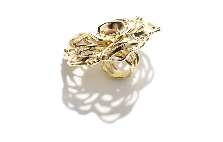 CHANEL Metal Artificial Pearl Crystal Rhinestone Rings Women's Gold