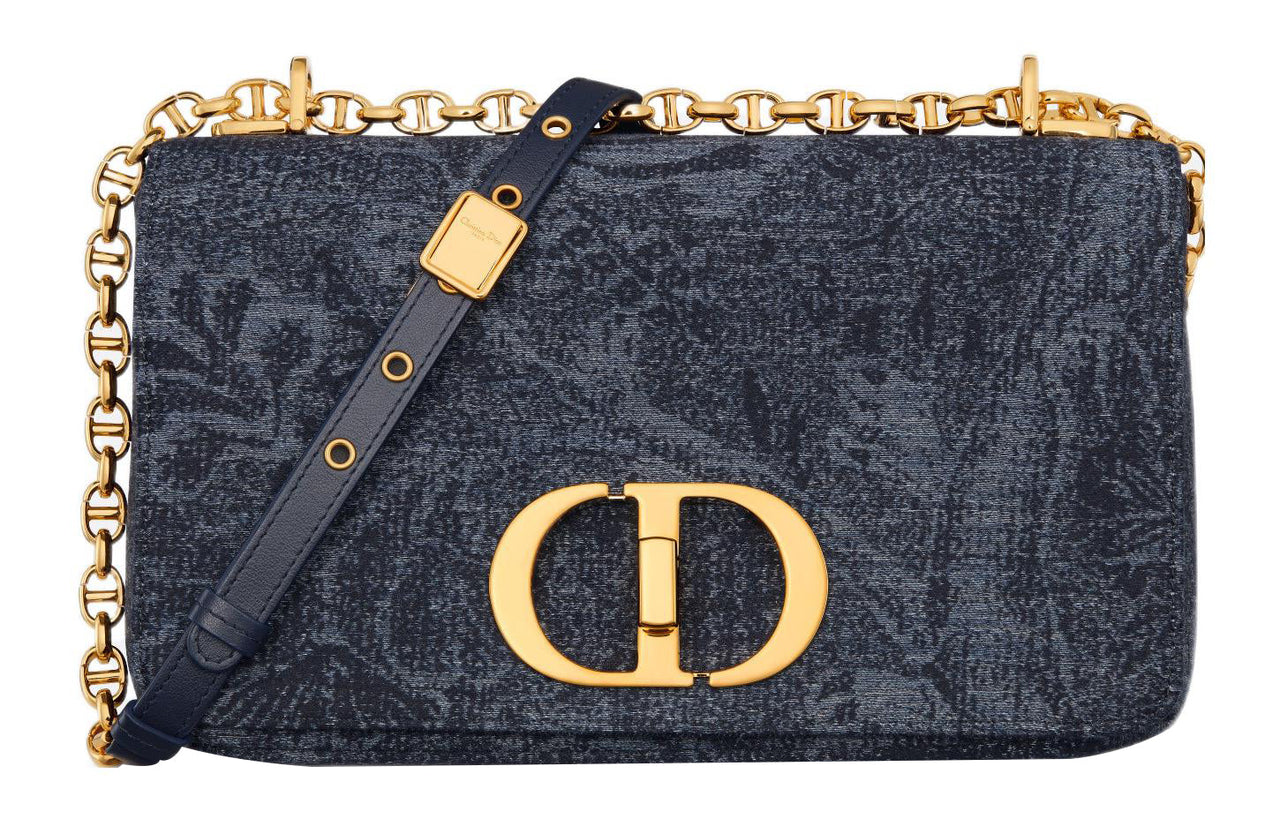 DIOR Caro Albero Della Vita Jacquard Pattern Shoulder Bag, Crossbody Bag Medium Size Women's Denim Blue