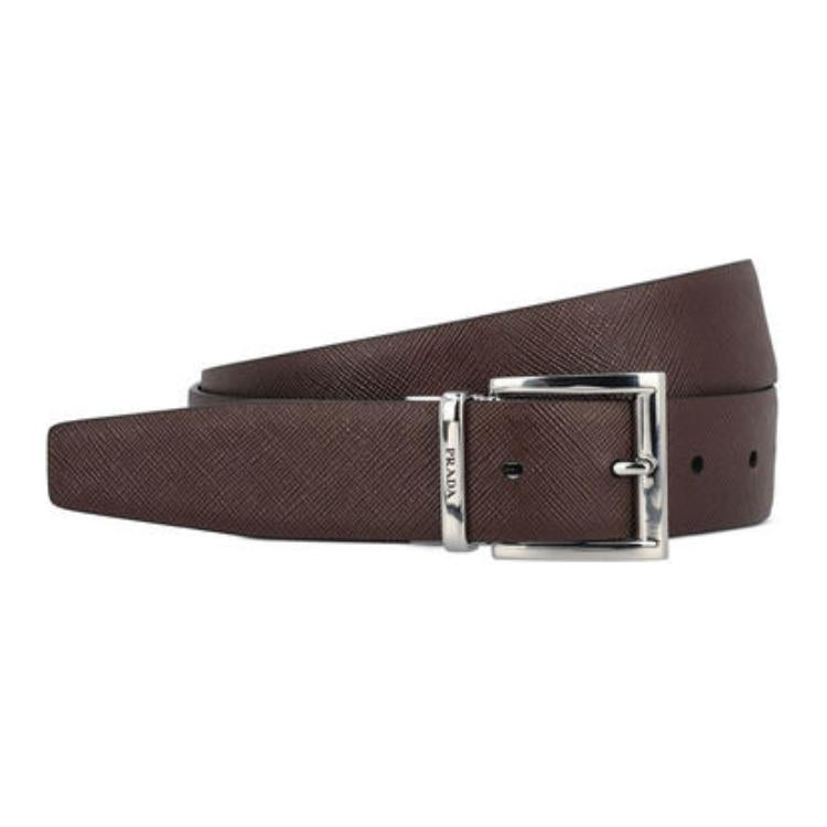 PRADA Calfskin Leather Belts Men's Black Width 3.3cm