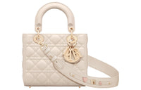 DIOR Lady DiorMy ABCDior Sheepskin Lady Dior Bag, Crossbody, One Shoulder, Handbag Small Size Women's Ivory Gray