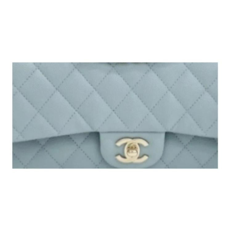 CHANEL Calfskin Shoulder Bag Medium Size Women's Light Blue
