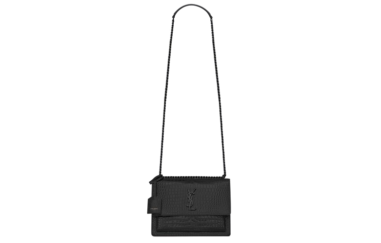 SAINT LAURENT SUNSET Shiny Calfskin Sunset Bag Shoulder Bag Crossbody Bag Medium Size Women's Black