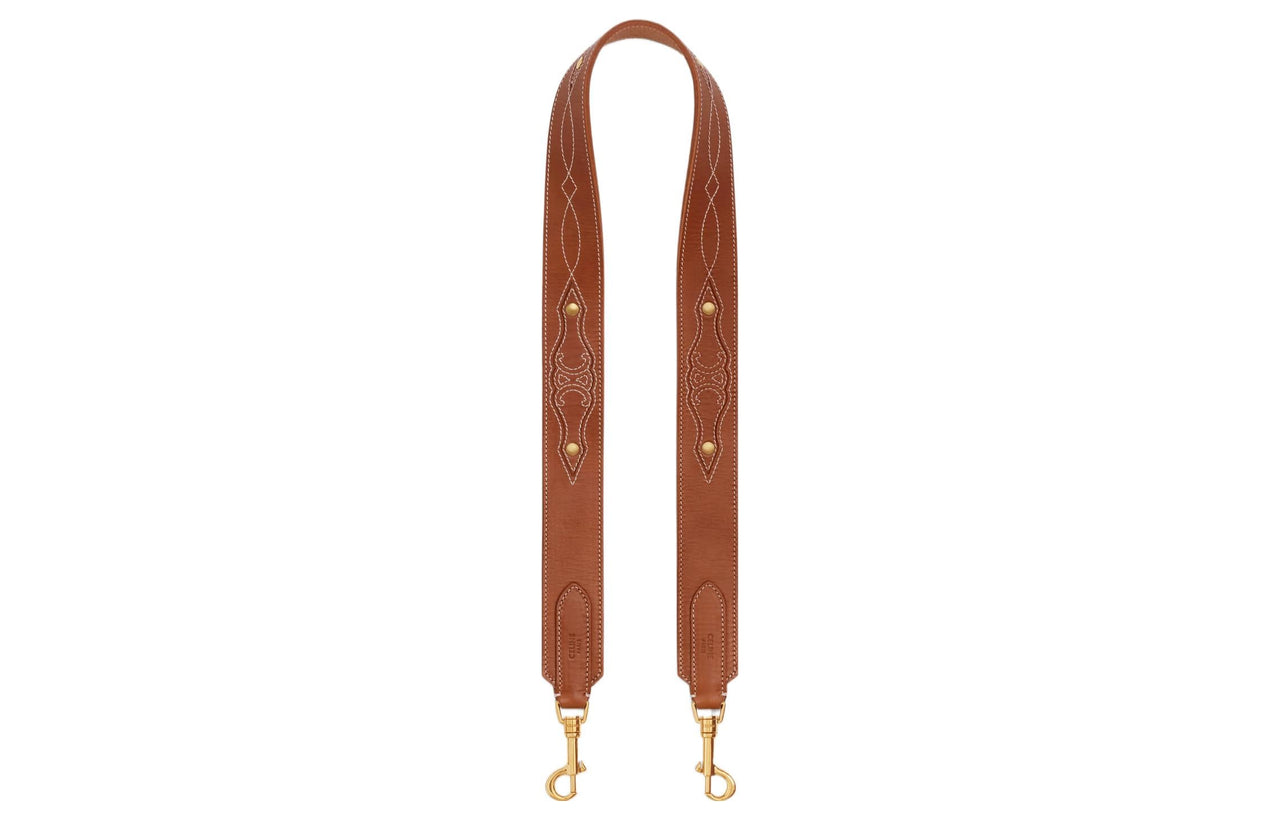 CELINE Cow Leather Bag Strap Unisex Tawny