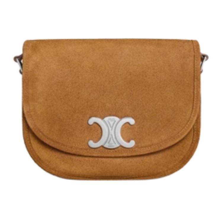 CELINE BesaceTriomphe Calfskin Shoulder Bag Crossbody Bag Medium Size Men's Brown