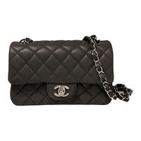 CHANEL Classic Flap CF Sheepskin Mouth Cover Bag Crossbody Bag Mini Women's Dark Gray
