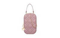 DIOR Lady Dior Sheepskin Portable One Shoulder Crossbody Cell Phone Pouch Women's Dark Pink