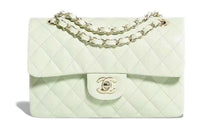 CHANEL Classic Flap CF Embossed Calfskin With Grains Handbag Shoulder Bag Crossbody Bag Small Size Women's Light Green