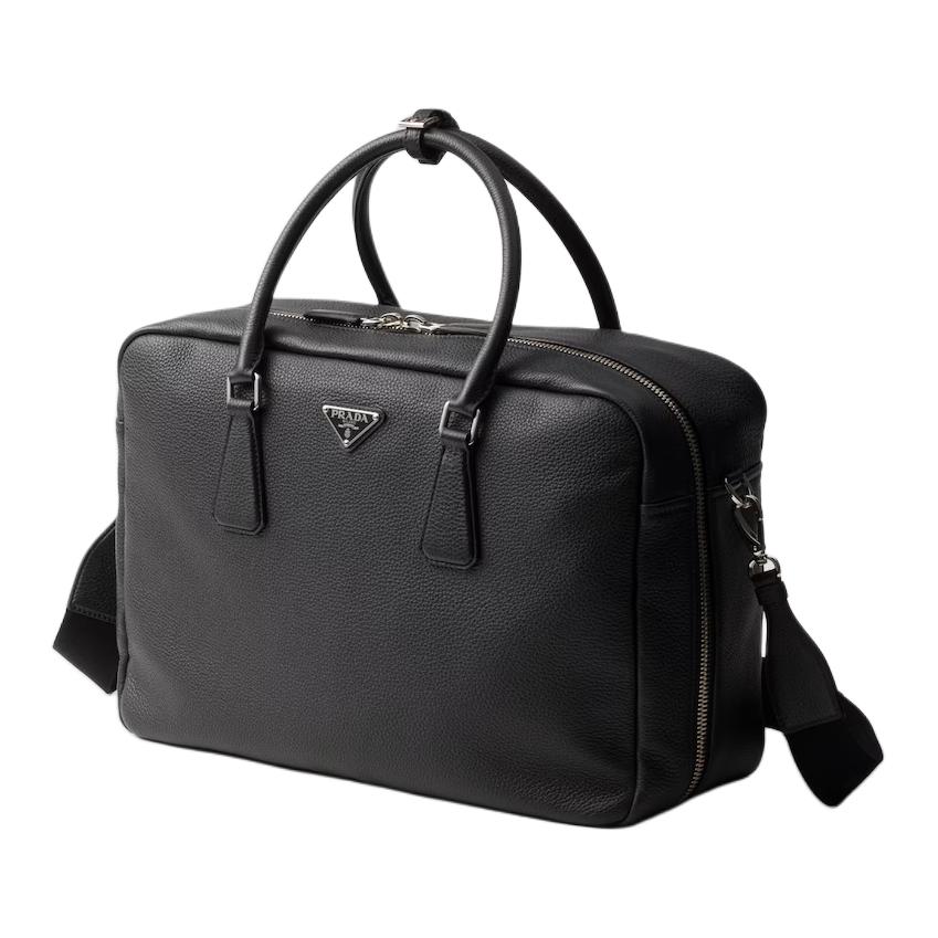 PRADA Leather Portable One Shoulder Crossbody Briefcases Regular Men's Black