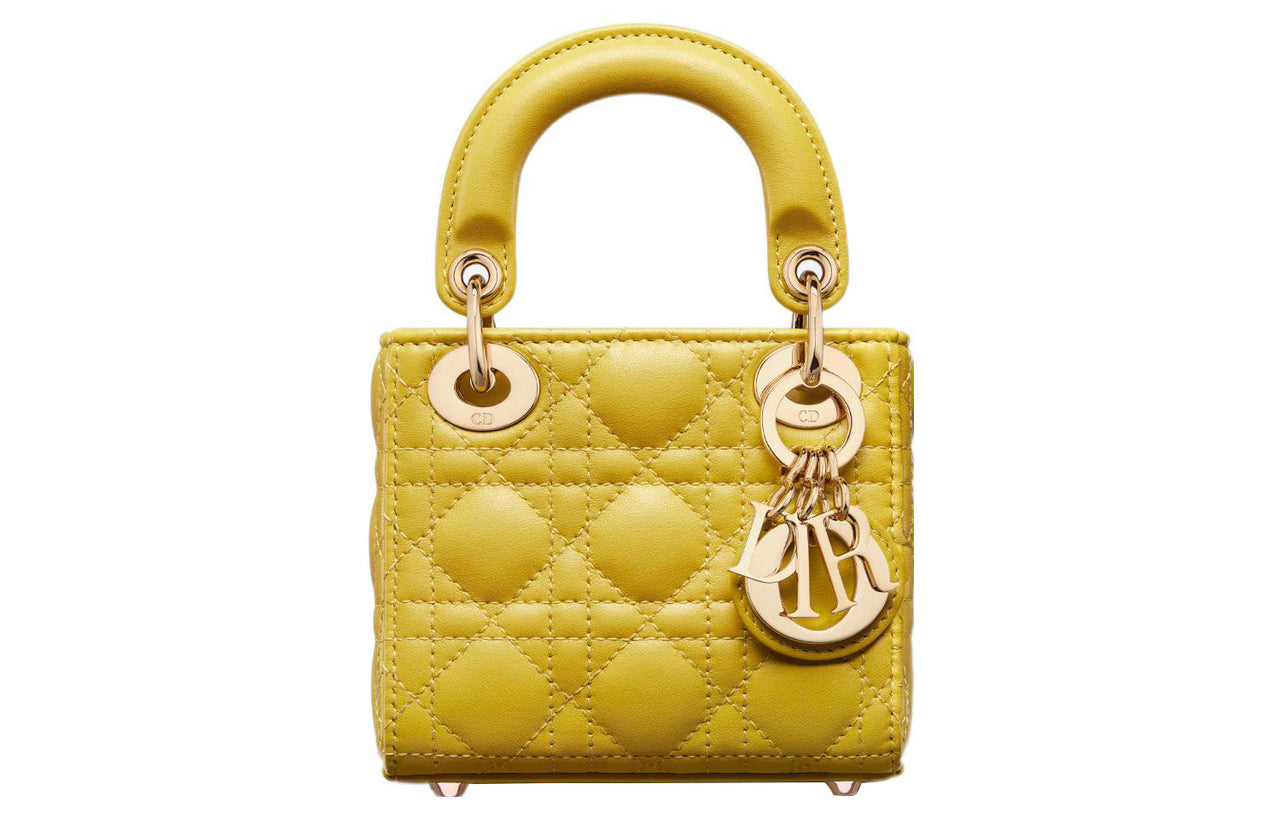 DIOR Lady Dior Sheepskin Dior Bag Shoulder Bag Crossbody Bag Handbag Extra Mini Women's Mustard Yellow