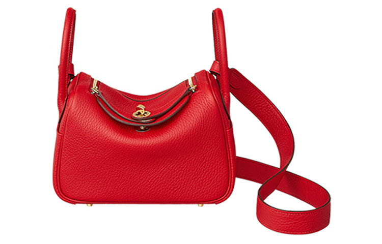 HERMES Lindy Clemence Bullock Leather Handbag Shoulder Bag Crossbody Bag Mini Women's S3 Rouge De Coeur Heart Red